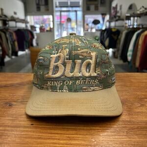 Vintage 90’s Green Budweiser Fishing Made In USA SnapBack